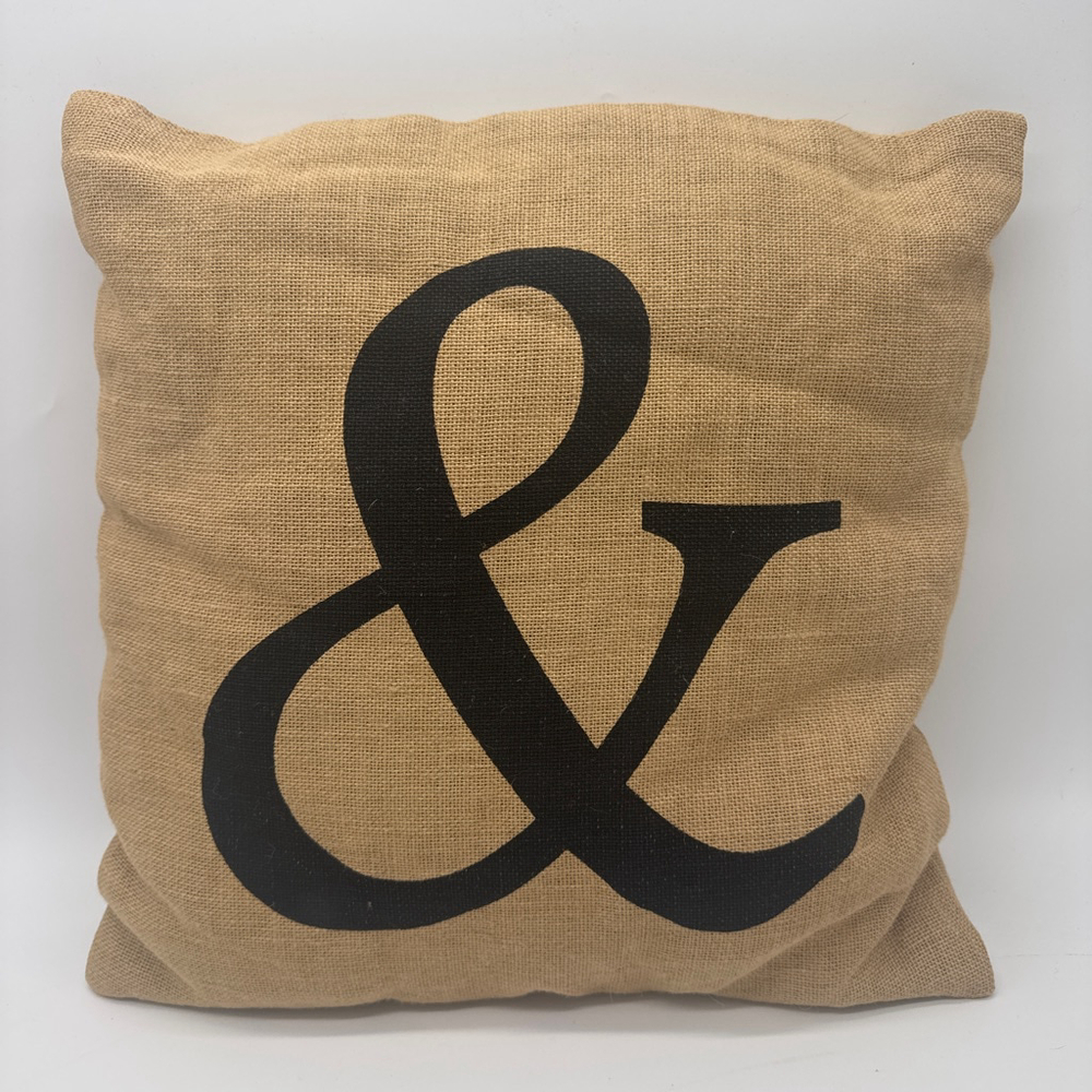 Stratford Home Burlap & Black Ampersand Accent Pillow 17” Square